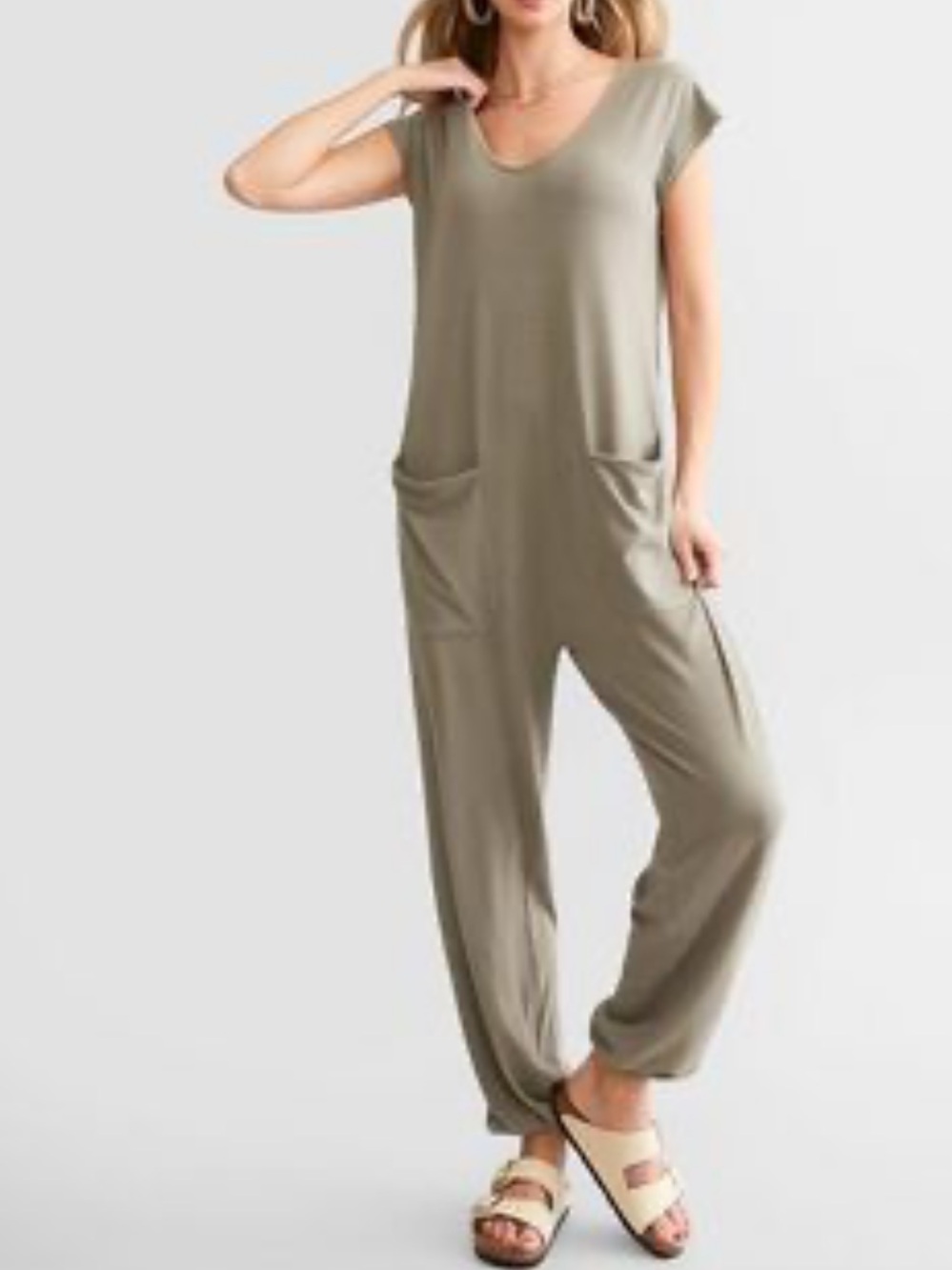BKE Buckle Olive Green Sleeveless Jumpsuit